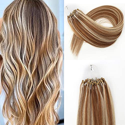 Premium Remy Human Hair Extensions – 50g Micro Ring Loop Extensions (22inch, #P8/613) for Women – Natural Looking Volume & Length – Perfect for Parties, Weddings & Everyday Styling