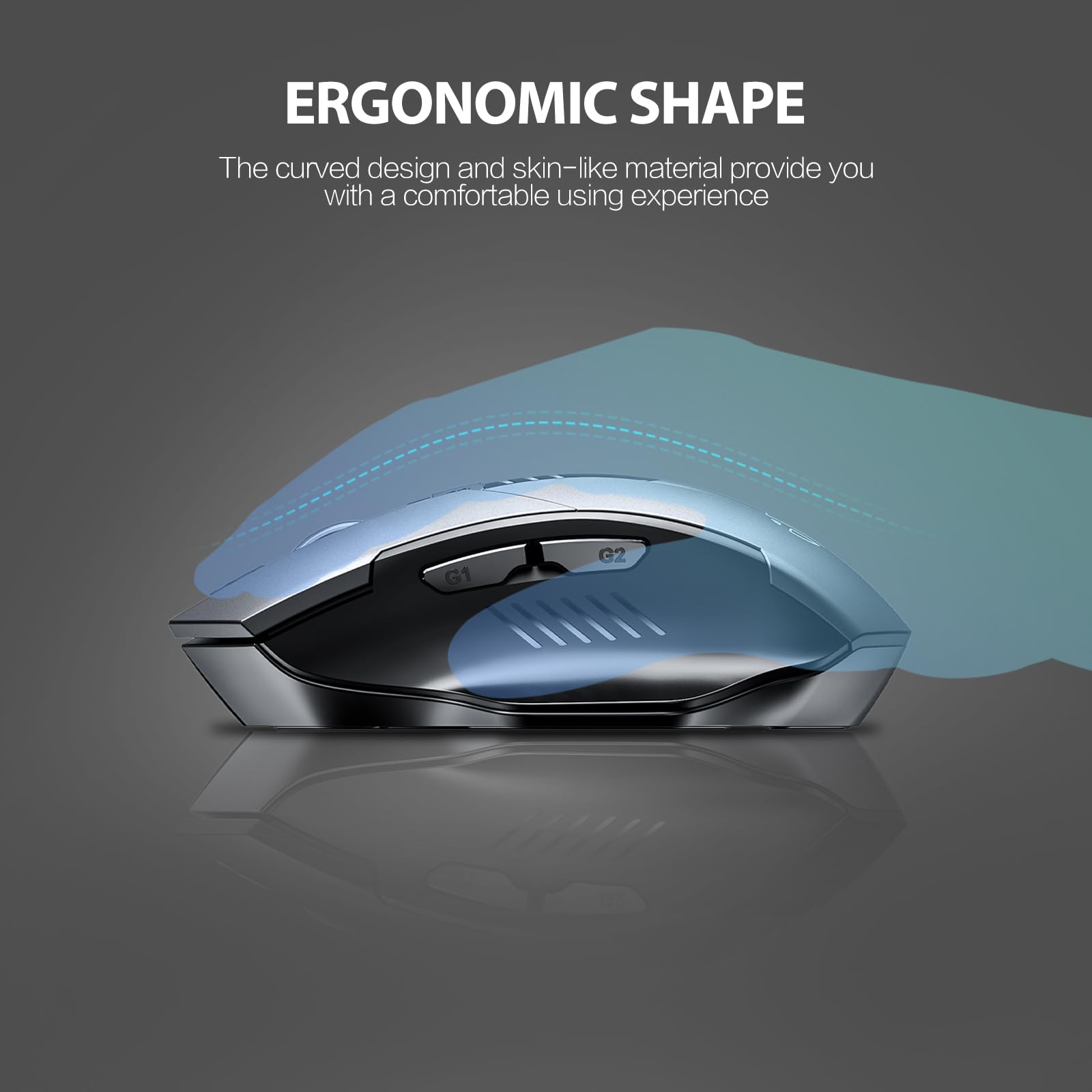 INPHIC Rechargeable Wireless Bluetooth Mouse - Tri-Mode (BT 5.0/4.0 + 2.4G) Multi-Device Silent Mouse with Battery Indicator, Ergonomic Gray Computer Mouse for Laptop, PC, MacBook & Office Work