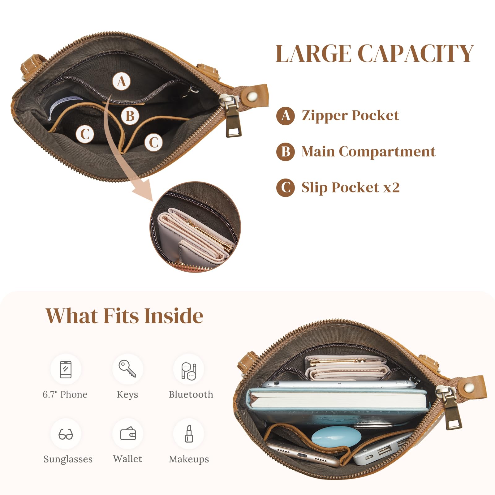 Trendy S-ZONE Women's Leather Crossbody Bag - Small Shoulder Purse & Handbag for Daily Use, Travel, and Work