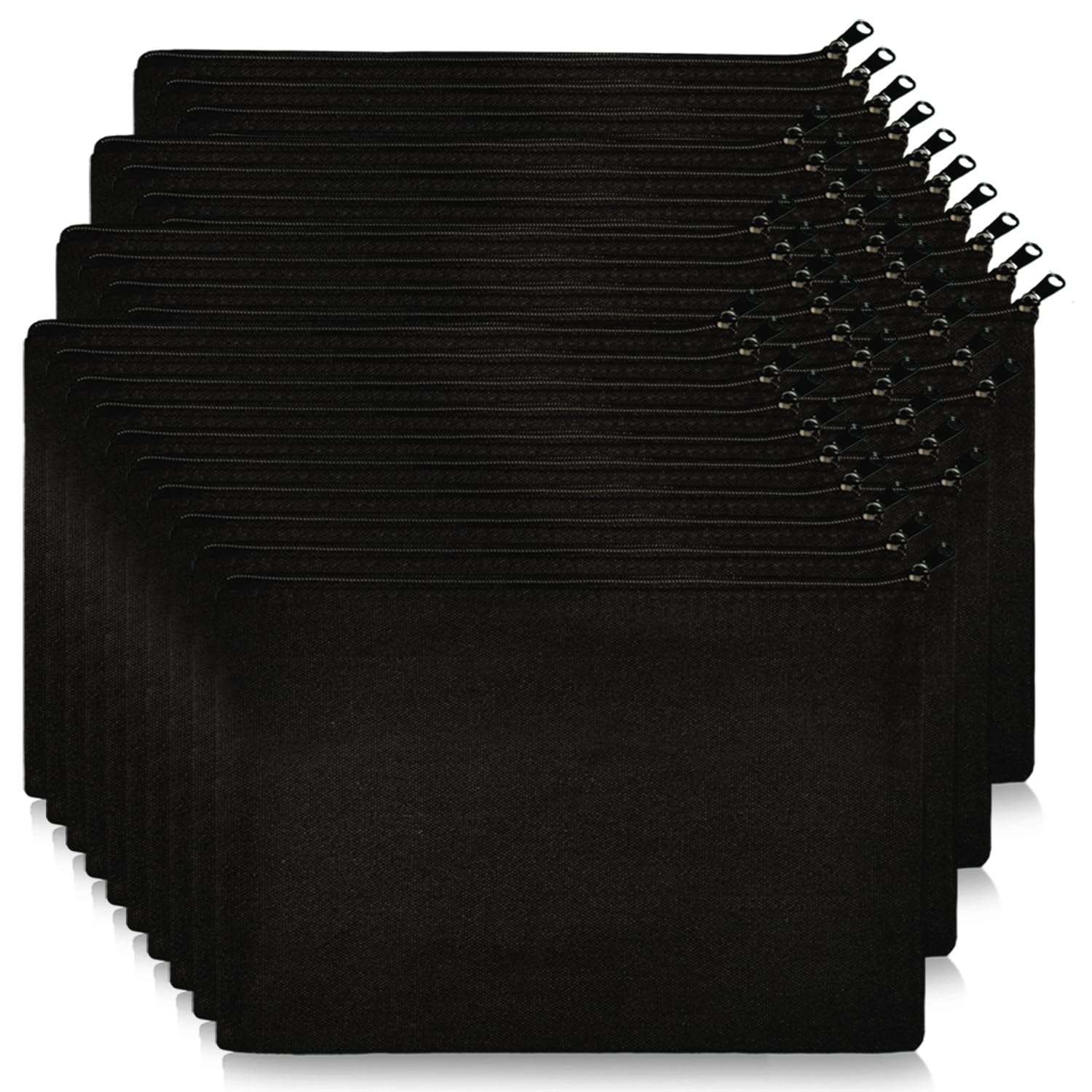 Koolmox Black Canvas Makeup Bags - 40 Pack 9x7 Inch Large Blank Zippered Cosmetic Pouches for Makeup, Travel Toiletries, Art Supplies & Office Essentials | Perfect for Travel, Home Organization & Gift Giving