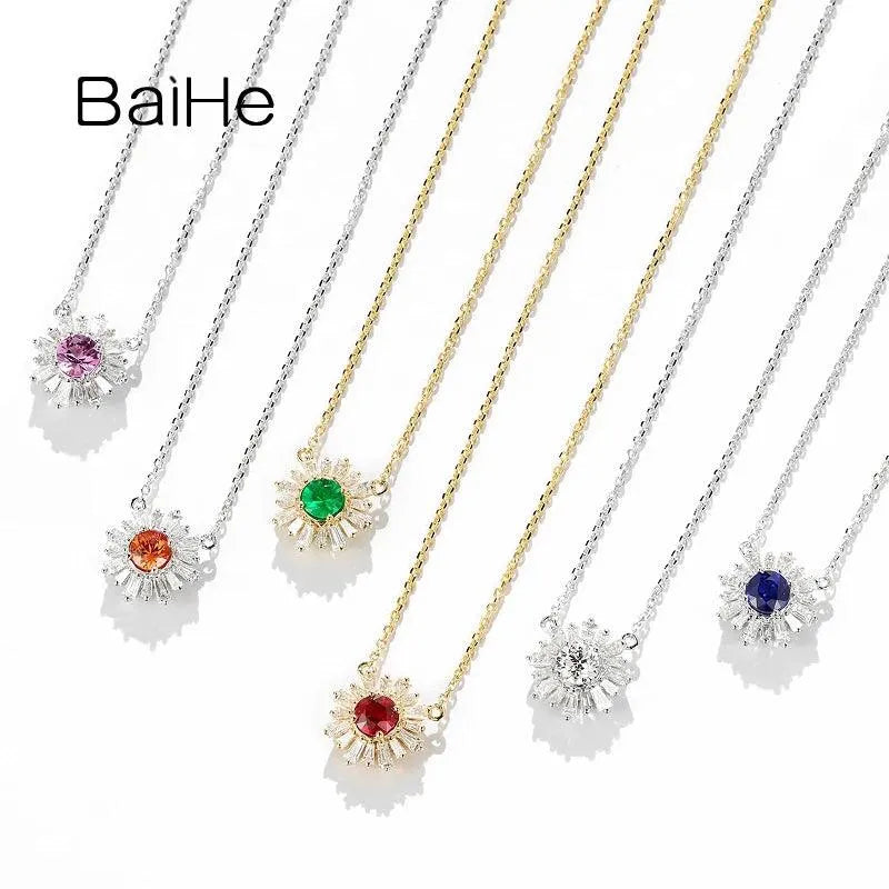 18K Solid Gold Diamond/Emerald/Sapphire/Ruby Pendant Necklace for Women - Elegant Clavicle Chain in White/Yellow/Rose Gold - Perfect for Weddings, Anniversaries & Special Occasions