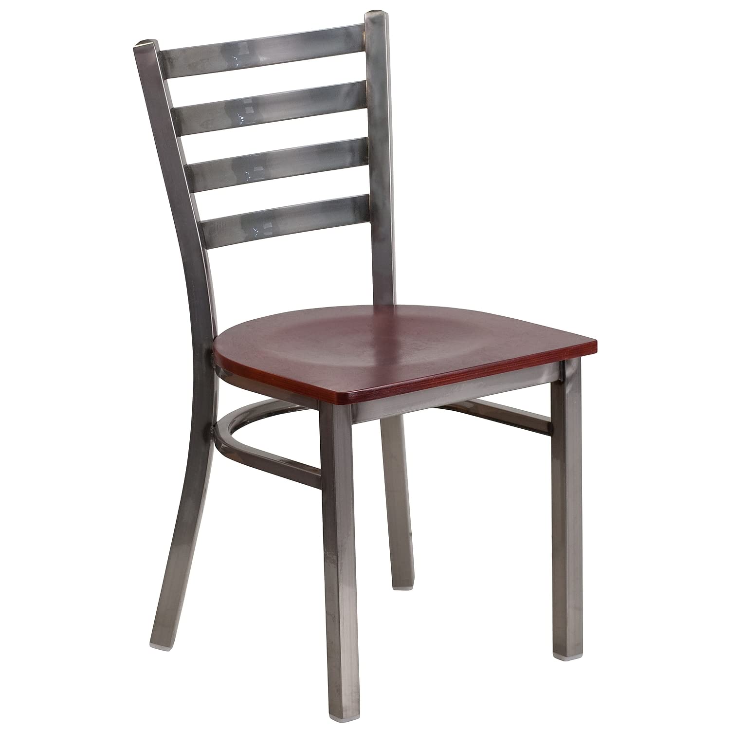 Flash Furniture 2-Pack HERCULES Series Metal Ladder Back Chairs - Clear Coated Mahogany Wood Seat for Restaurants, Cafes & Outdoor Dining | Commercial-Grade Stackable Seating Solution