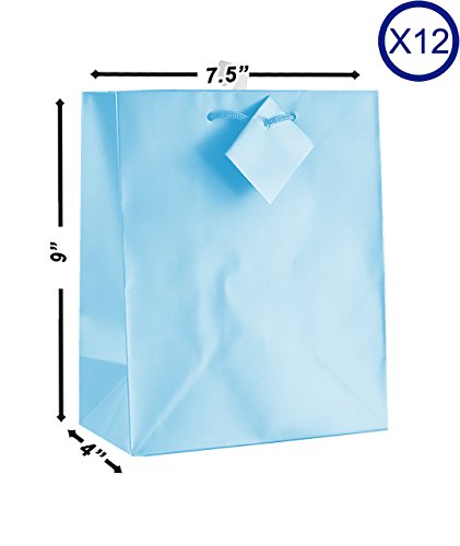 12-Piece Solid Color Gift Bags Set - Premium Matt Laminated Finish in Light Blue - Perfect for Birthday, Wedding, Baby Shower & Party Favors Packaging