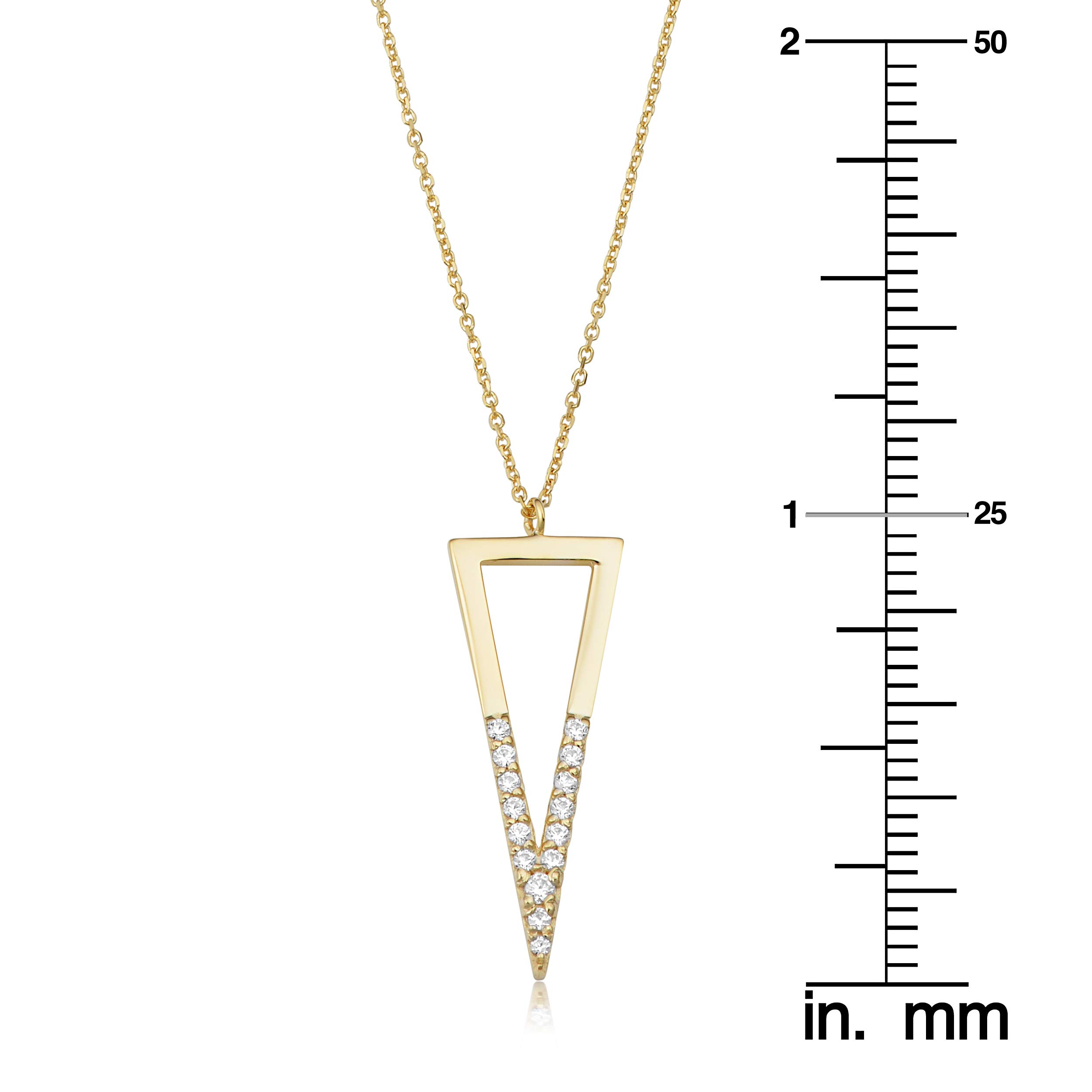 14K Yellow Gold Triangle Necklace with Zirconia - Adjustable 17