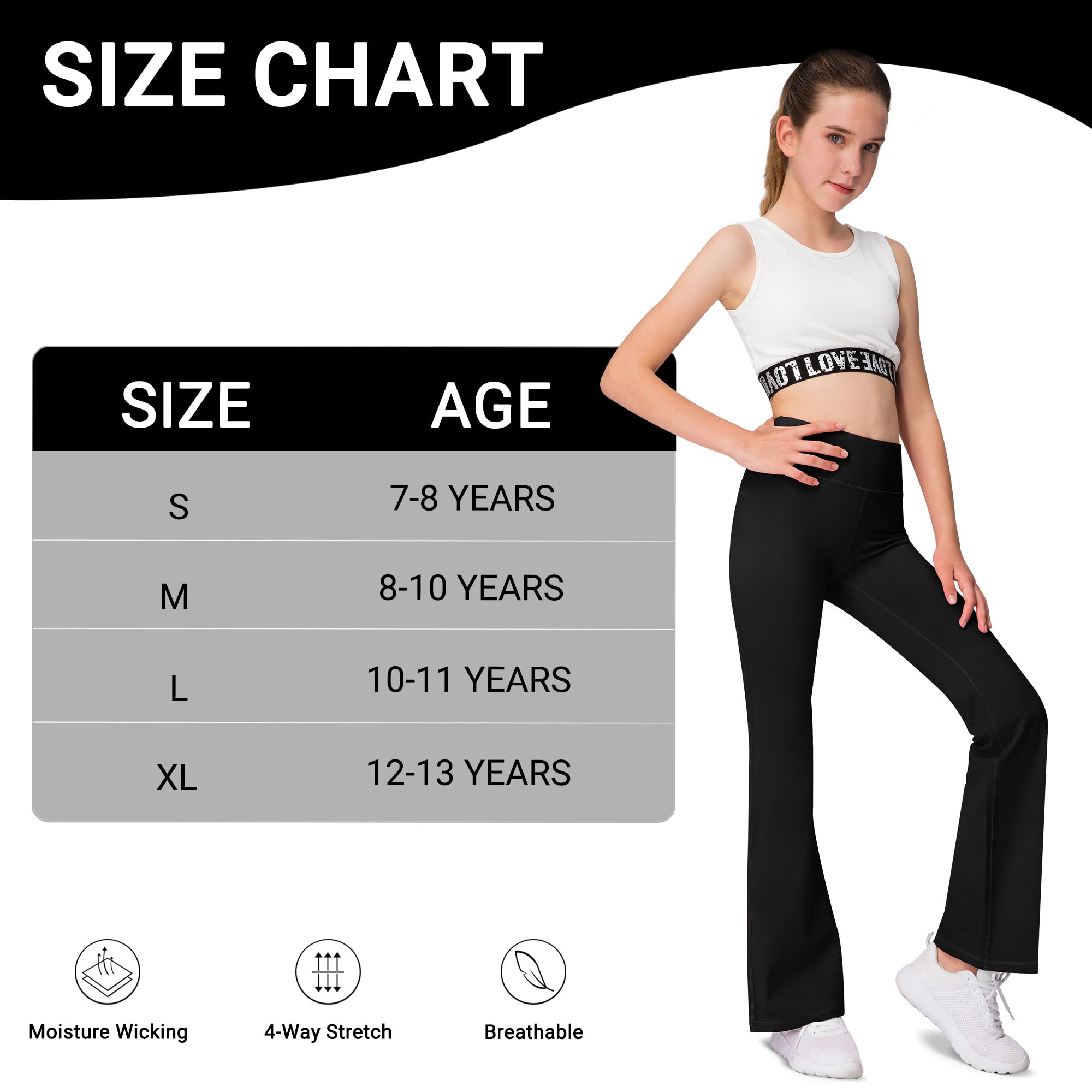 AENLLEY Girls Bootcut Yoga Pants with Pockets - High Waisted Stretchy Flare Leggings for Teens & Kids | Comfortable Workout, Dance, School & Casual Wear