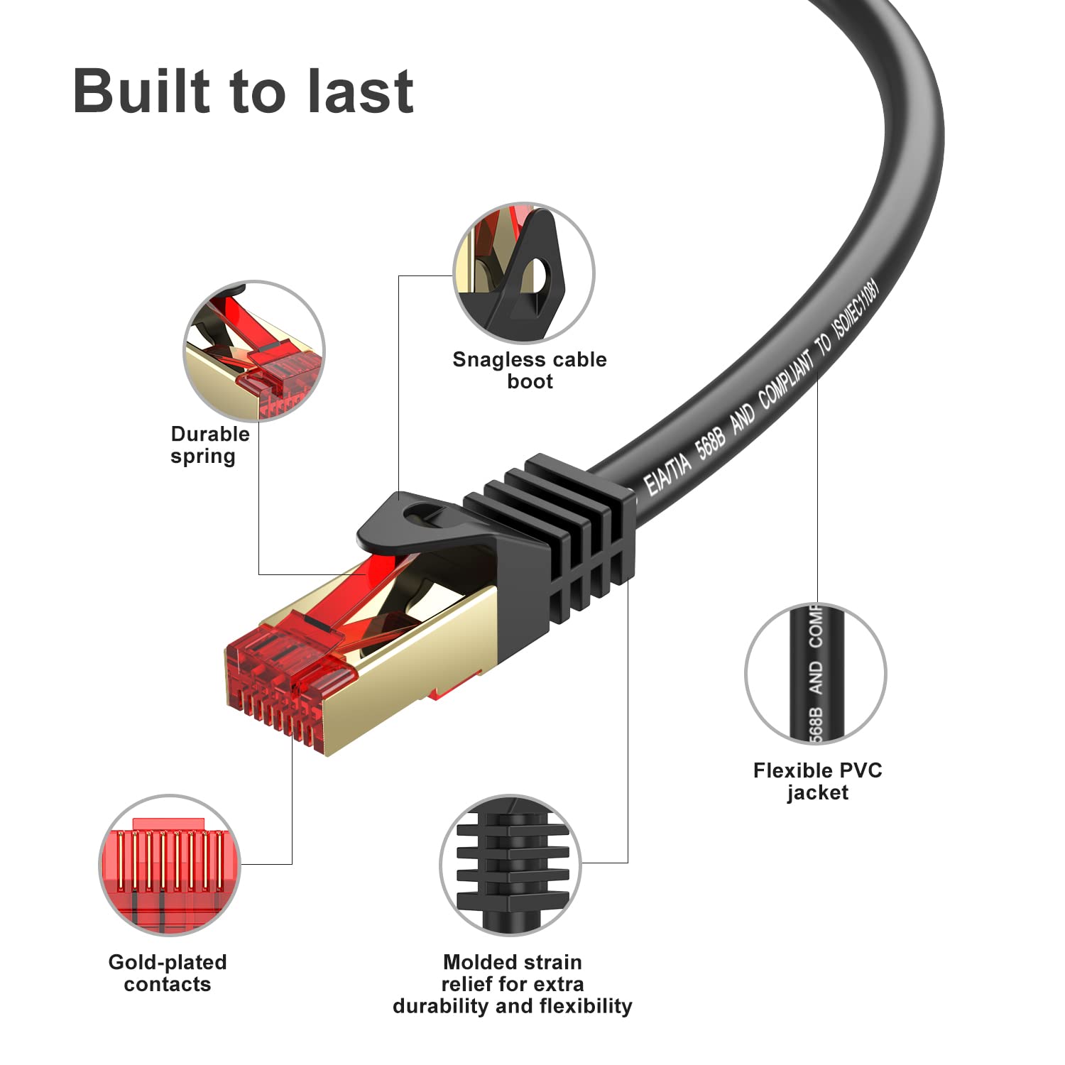 Abireiv Cat6 Outdoor Ethernet Cable 400ft - Shielded, UV Resistant, Waterproof, Direct Burial Network Cable for Gaming, Router, LAN, TV - Perfect for Outdoor Networking, Home Theater Setup & Long-Distance Internet Connections