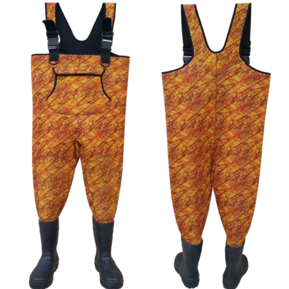 Llaikeph Women's Neoprene SBR Chest Waders with Boots - Waterproof Blaze Camo Hunting & Fishing Waders - Ideal for Wetland Hunting, Fly Fishing, and Outdoor Water Activities