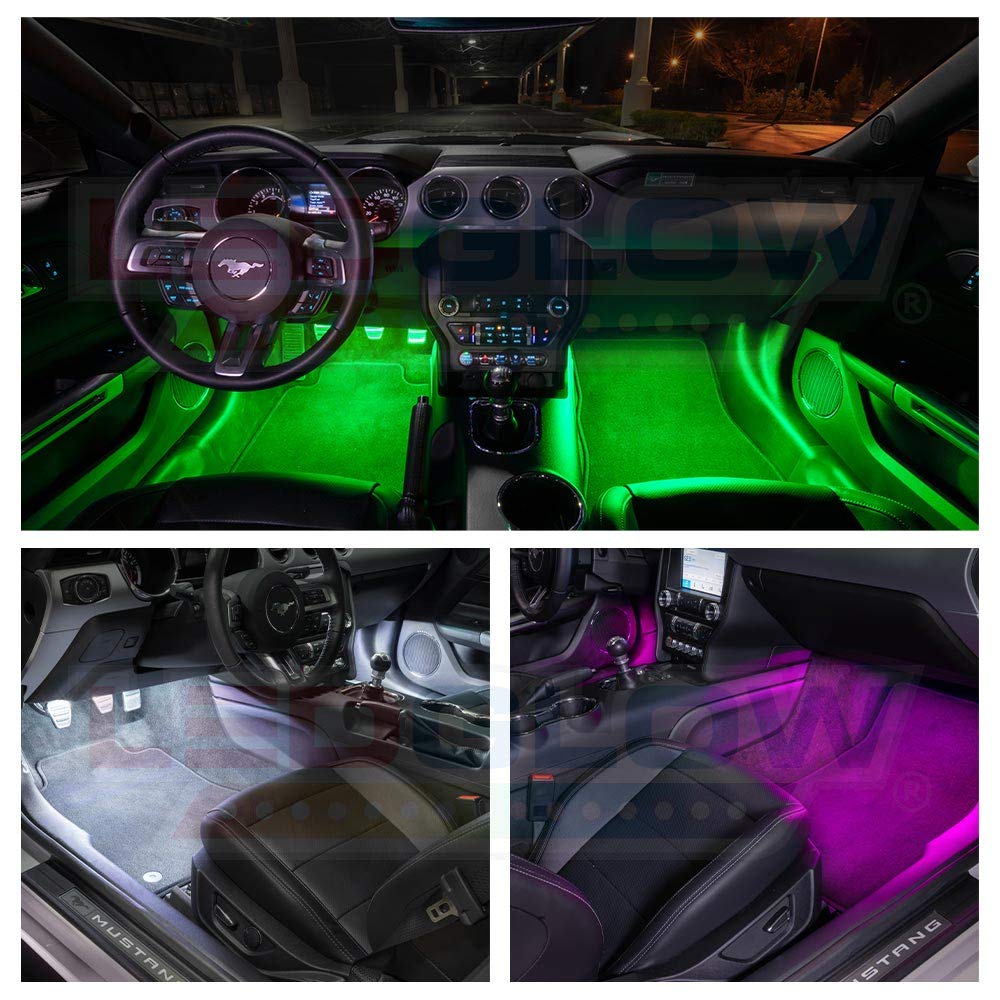 LEDGlow 8-Piece Bluetooth Multi-Color LED Interior Car Lighting Kit with Smartphone App - Customizable RGB Footwell & Underdash Neon Lights for Cars, Trucks & SUVs - Music Sync Mode & Universal Control Box - Perfect for Night Driving & Car Shows