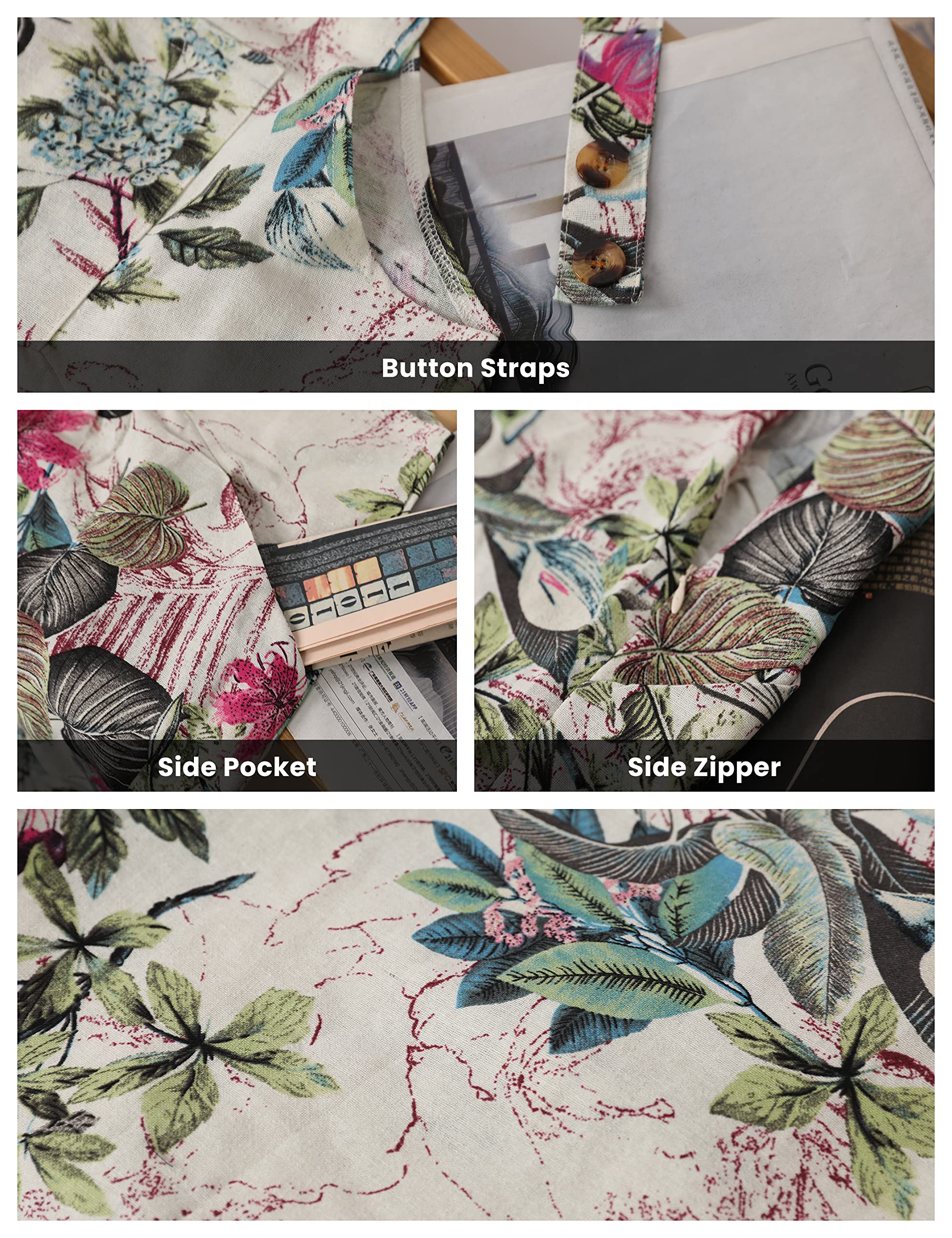Himosyber Women's Patchwork Jumpsuit with Dual Pockets - Loose Fit Floral Print Bohemian Wide Leg Bib Overalls for Casual Outings & Festivals