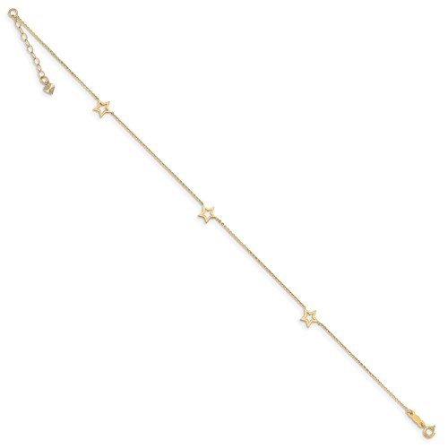 14K Yellow Gold Open Star Adjustable Anklet Bracelet for Women - Perfect for Beach, Summer & Boho Style Outfits