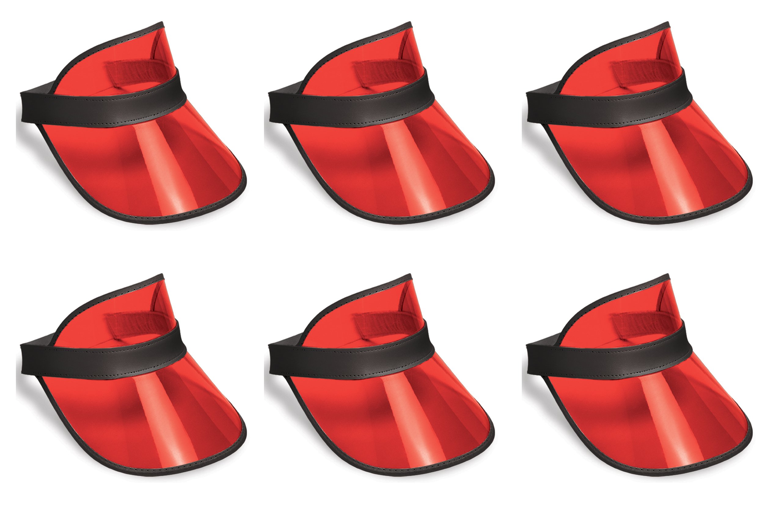 Beistle S60313-RAZ6 Clear Red Plastic Dealer's Visors - 6 Piece Set, One Size Fits Most (OSFM), Black/Red - Perfect for Casino Nights, Poker Parties, and Themed Events