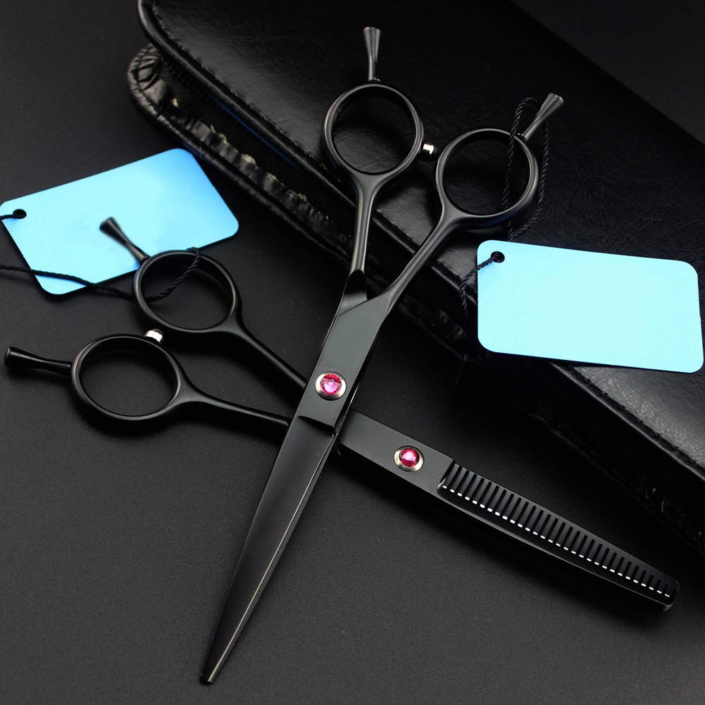 Professional Left-Handed Thinning Shears & Curved Hair Scissors for Barber & Pet Grooming - 6 Inch Set - Perfect for Hairdressing, Styling & Dog/Cat Fur Trimming