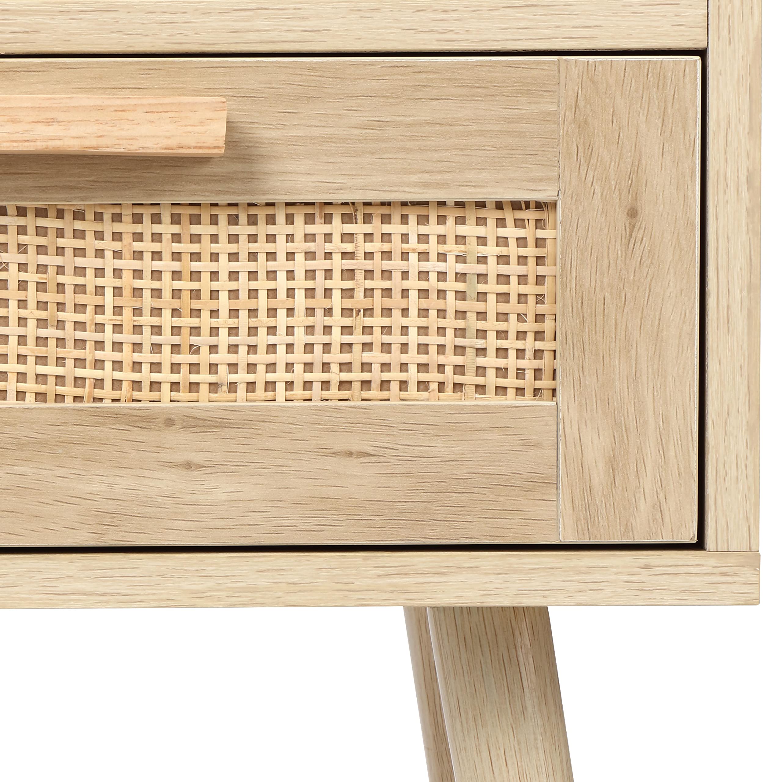 Finnhomy Nightstand Set of 2 - Handmade Rattan Decorated Drawer Side Tables with Wood Accent & Storage for Bedroom, Living Room - Natural End Tables for Small Spaces & Apartment Decor
