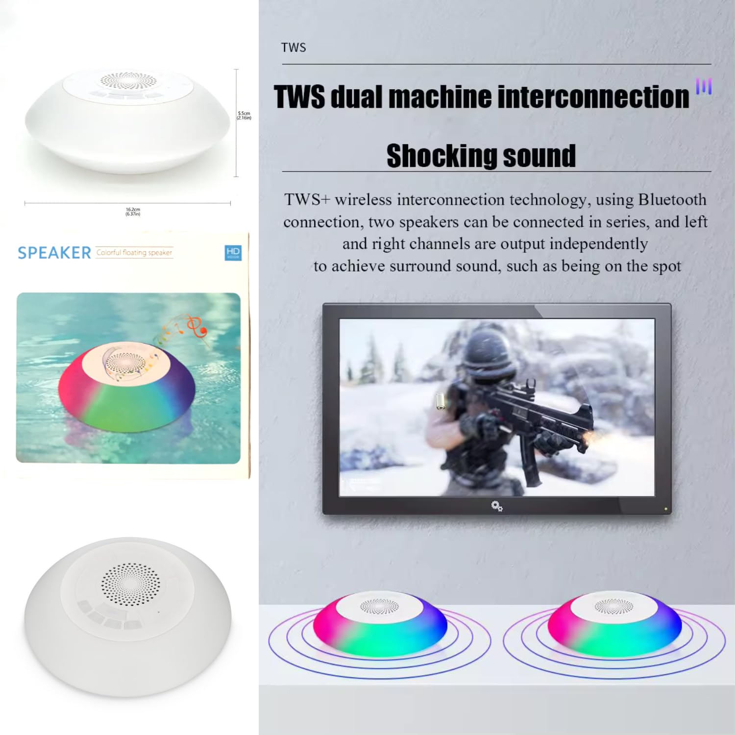 Portable Bluetooth Speaker with Colorful Lights, IPX7 Waterproof Floating Pool Speaker, 8 Light Modes, Hands-Free Hot Tub & Jacuzzi Speaker, Perfect for Pool Parties, Beach Trips, and Outdoor Adventures