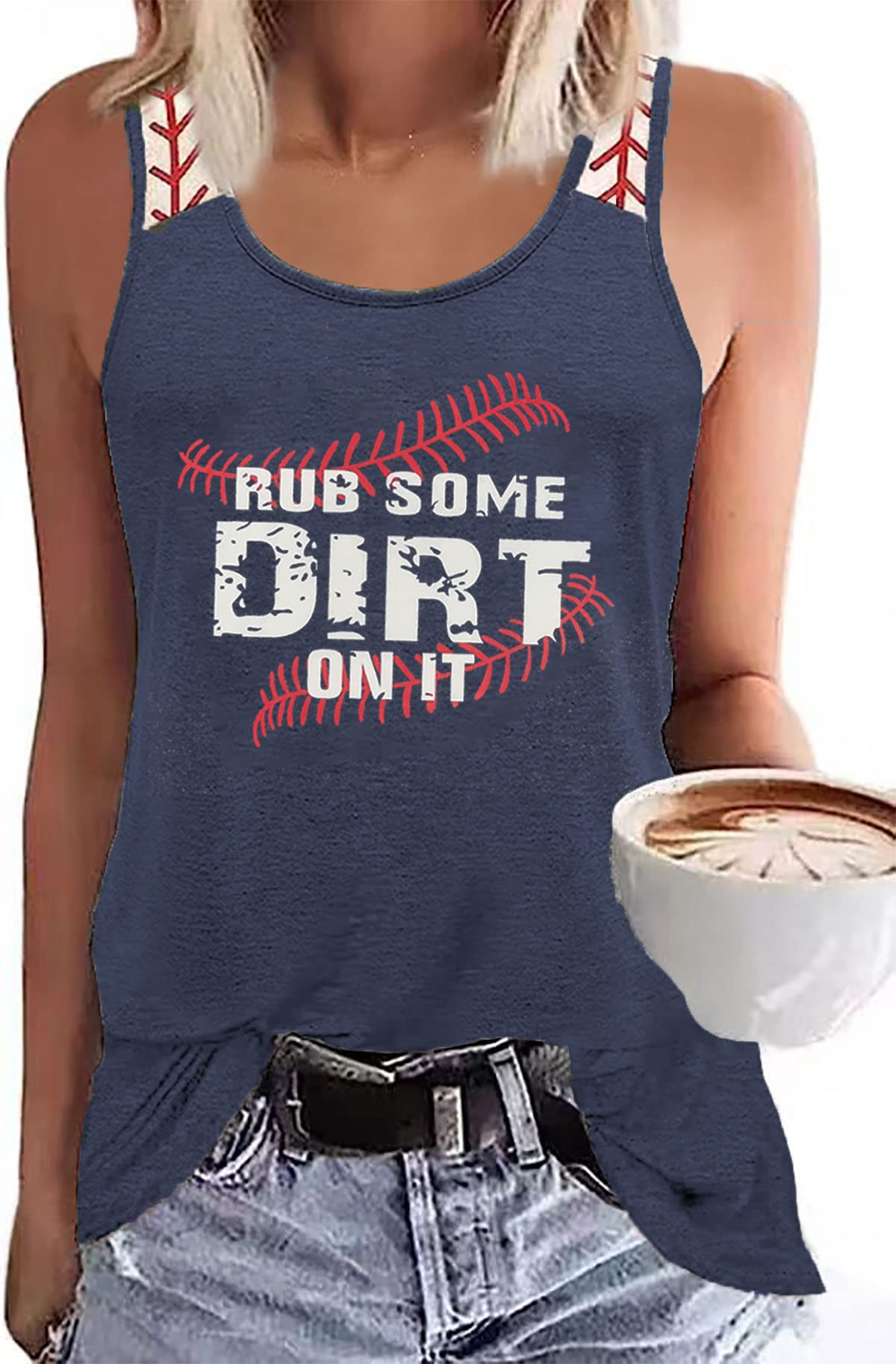 HEYO Baseball Mom Tank Top - Women's Sleeveless Graphic Tee with 'Rub Some Dirt On It' & Baseball Love Print - Perfect for Games, Practice & Supporting Your Little Leaguer