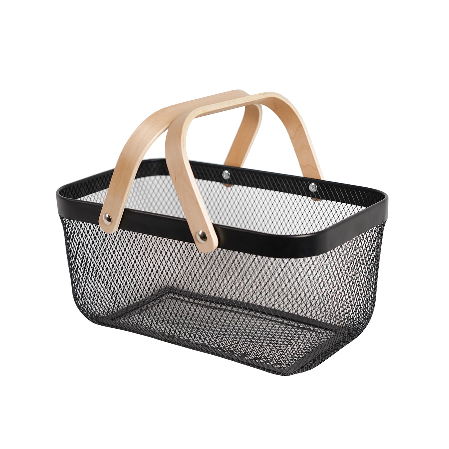 Stainless Steel Mesh Harvest Basket with Handle - Durable Rectangle Wire Basket for Garden Vegetables, Fruits, Kitchen Storage & Bathroom Organization - Perfect for Picnics, Farmers Market & Home Organizing (Black)