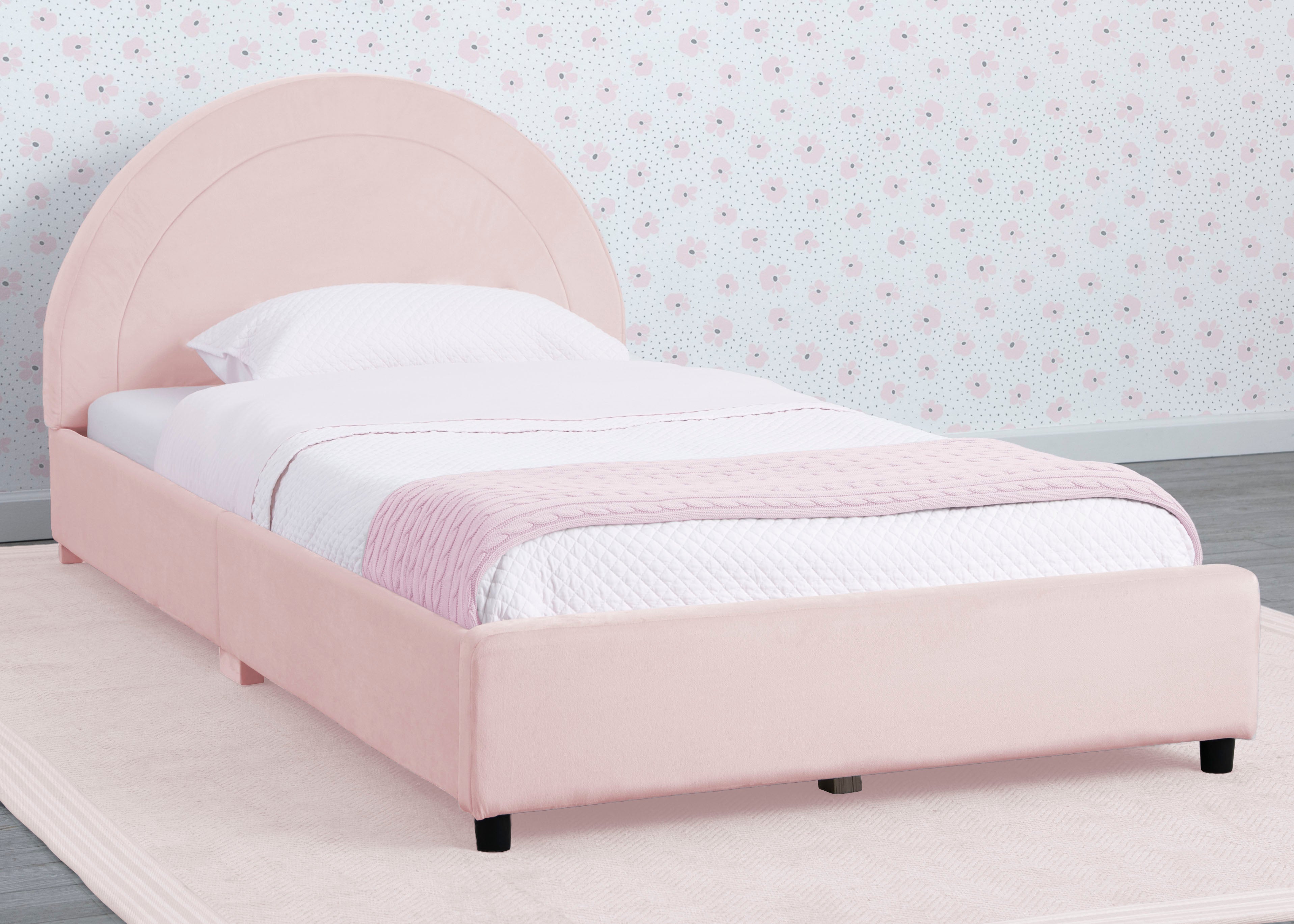 Upholstered Twin Bed with Round Headboard - Soft Fabric Frame for Kids & Teens - Perfect for Bedrooms, Dorms & Guest Rooms