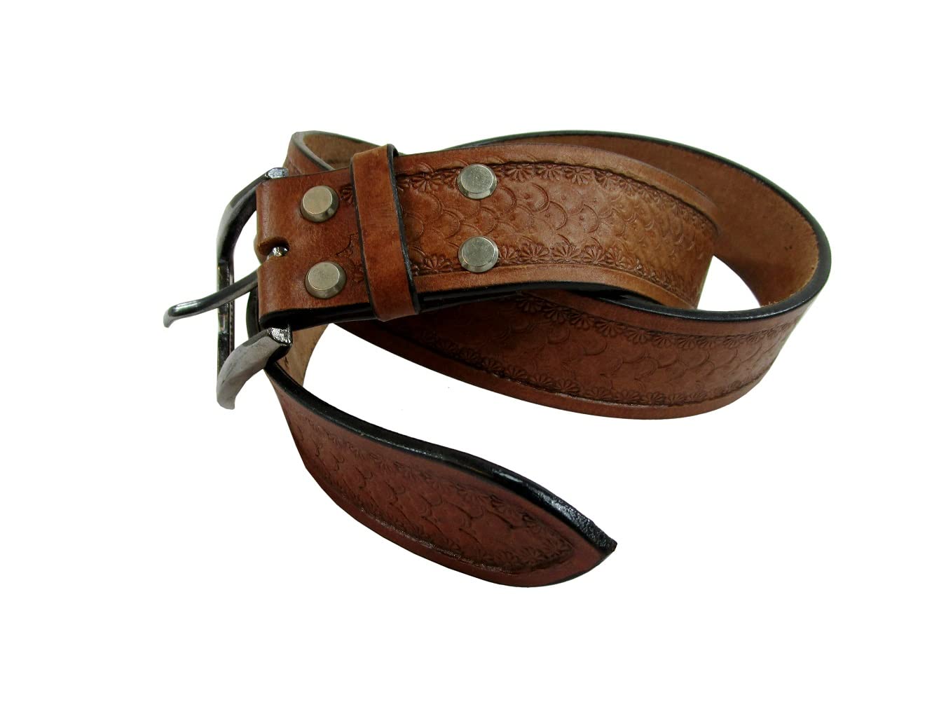 Premium Western Leather Belt for Men & Women - Dragon Scale Tooled Design for Work, Casual & Office Wear - Durable & Stylish Fashion Accessory for Everyday Use, Gifts & Western Outfits