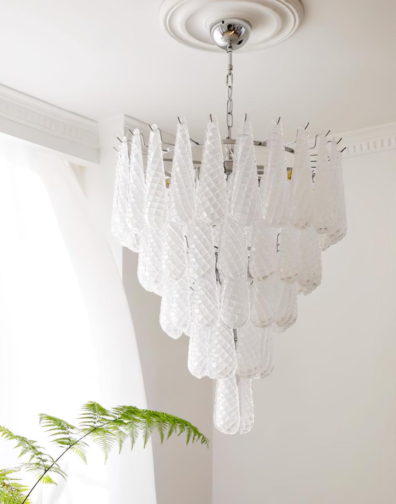 Modern Grid Glass Waterfall Chandelier - Elegant Crystal Ceiling Light Fixture for Dining Room, Living Room & Bedroom | Perfect for Home Decor, Wedding & Luxury Interior Design