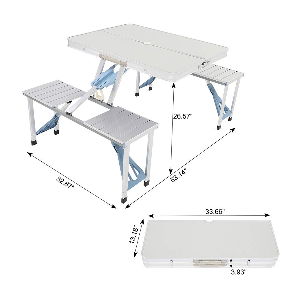 GOUDA Folding Table 6ft King Size (180x120x82cm) - Portable Camping Picnic Desk for Indoor & Outdoor Use, BBQ, Parties - Includes 1 Table & Chair (White) | Perfect for Camping Trips, Backyard Gatherings and Tailgating Events