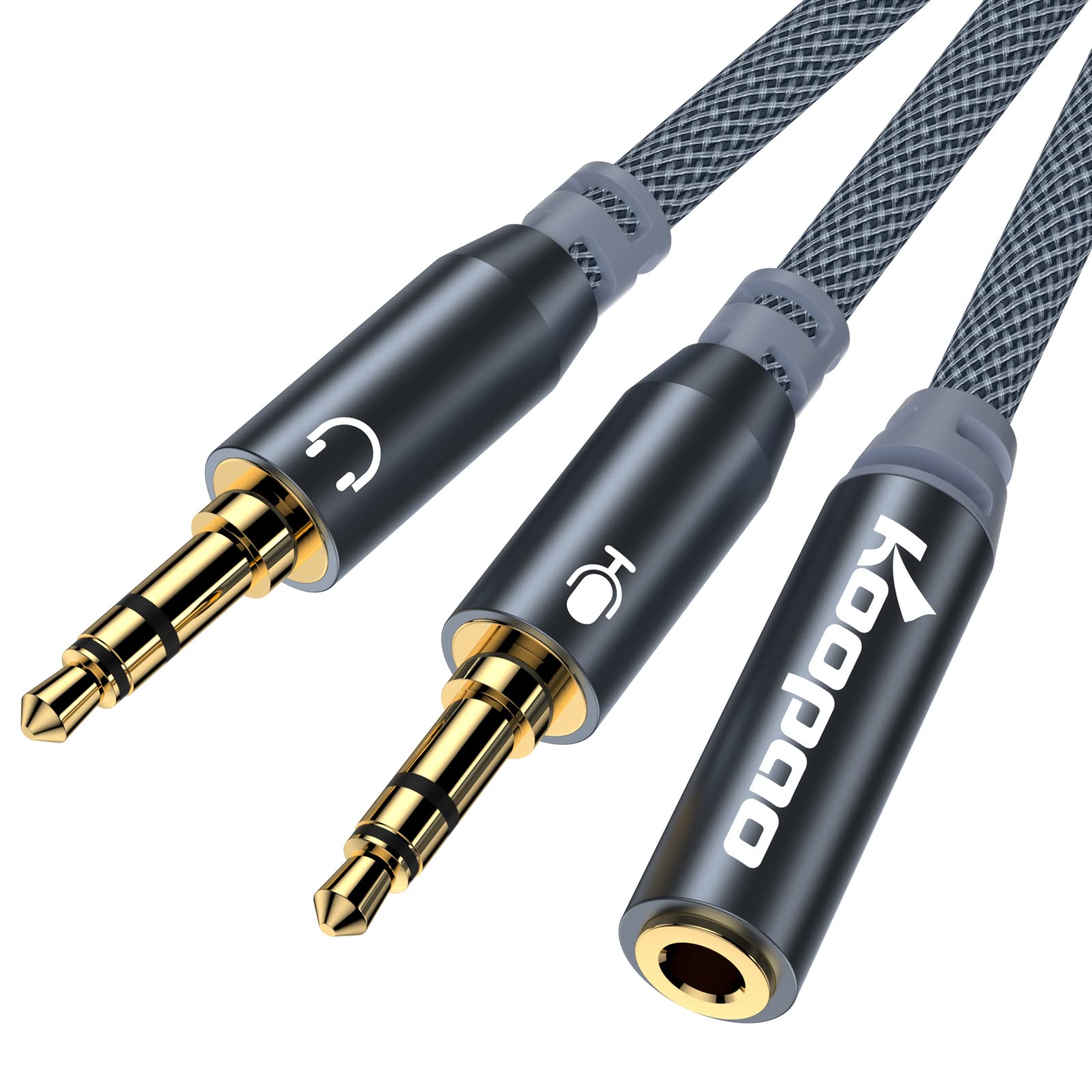 KOOPAO 3.5mm Headphone Splitter Mic Cable - Female to 2 Male Y Splitter with Headphone & Mic Function for PC, Laptop, Gaming Headset, PS4 - Perfect for Multiplayer Gaming & Online Meetings