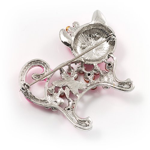Elegant Pink Crystal Enamel Cat Brooch Pin - Vintage Style Jewelry for Women - Perfect for Blazers, Scarves & Handbags