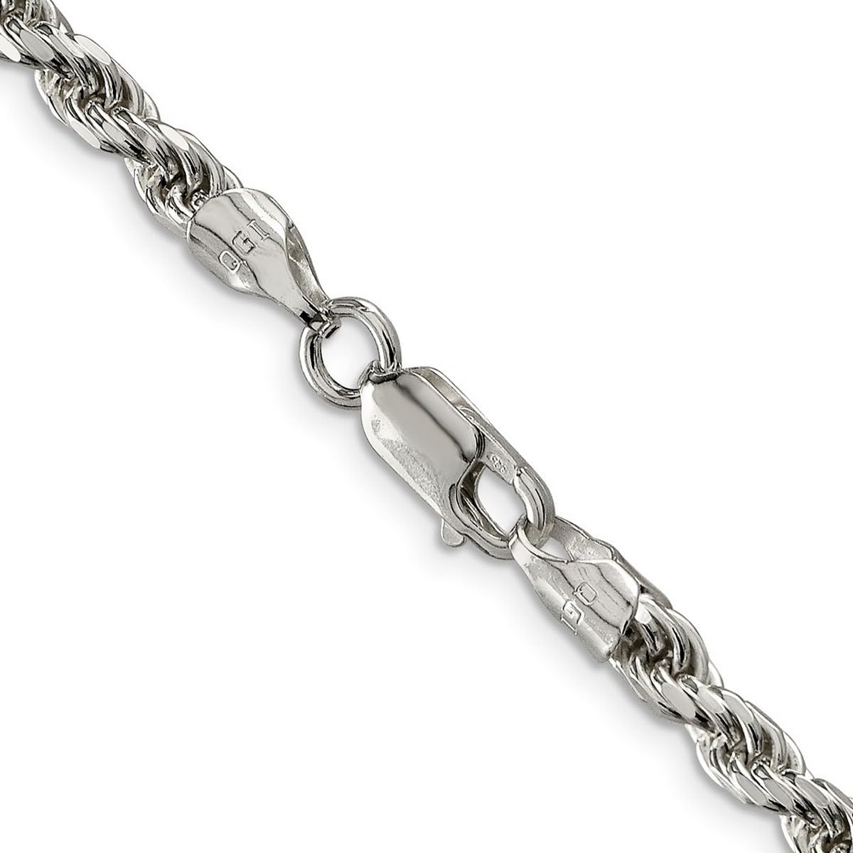 925 Sterling Silver D-Cut Rope Chain Necklace for Women & Men - Adjustable Lengths 16