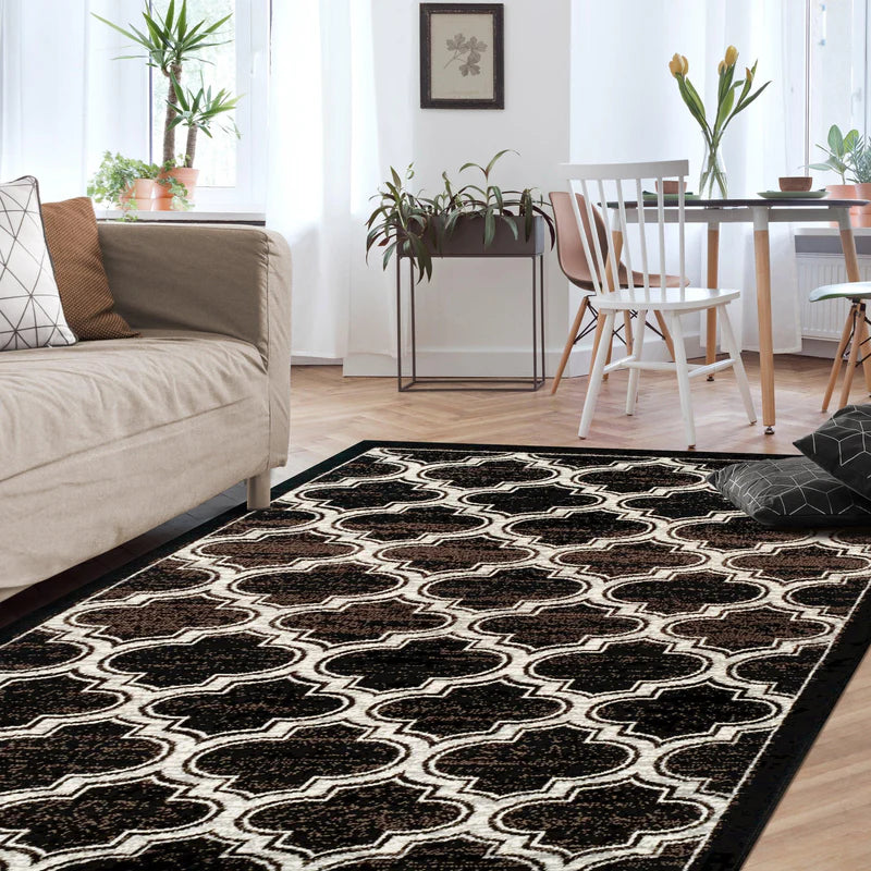 Bohemian Geometric Trellis Lattice Indoor Area Rug - Non-Slip Soft Living Room Carpet for Bedroom, Dorm, Nursery & Home Decor