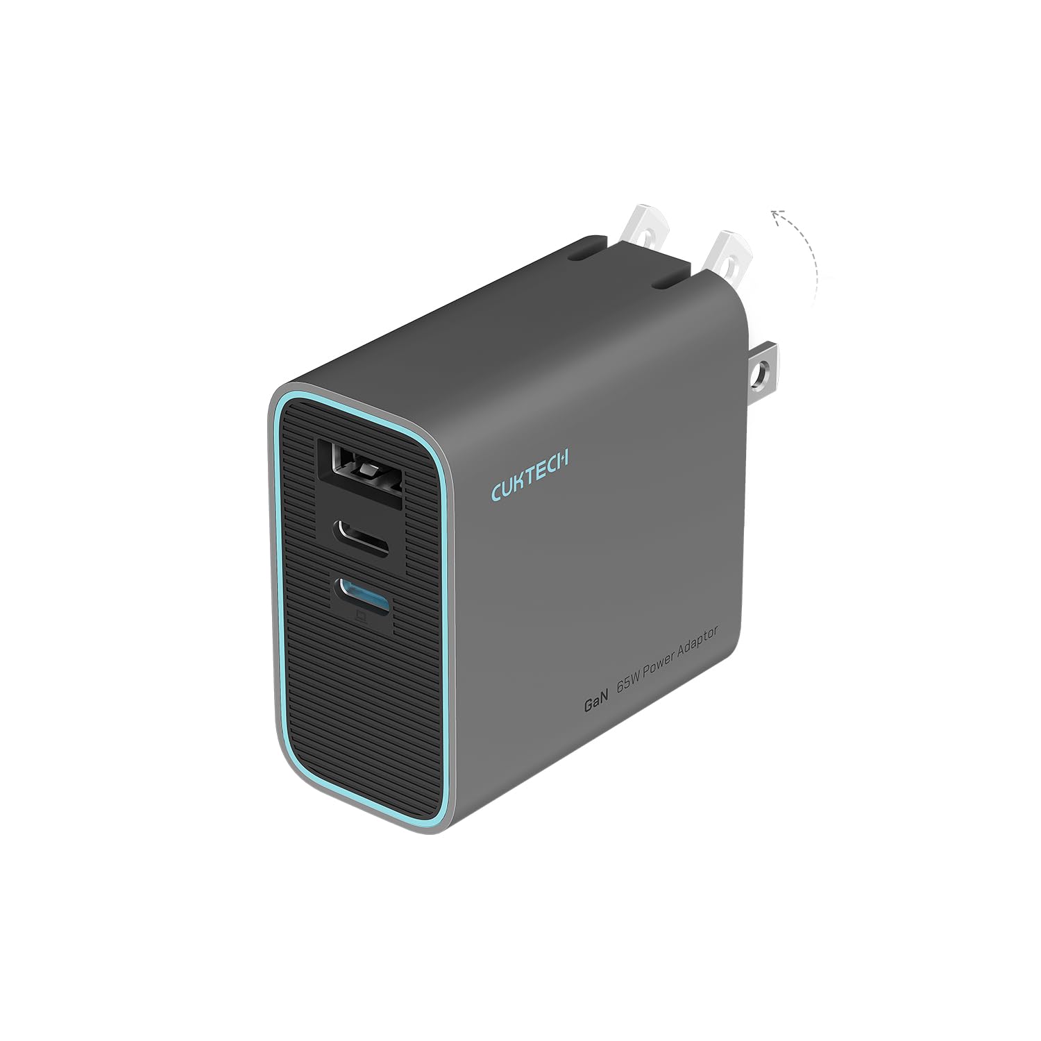 65W GaN USB C Fast Charger - 3-Port Compact Foldable Wall Charger for iPhone 16/15/14, MacBook Pro/Air, Galaxy S24/23, iPad - Perfect for Travel, Office & Home Use (Grey)