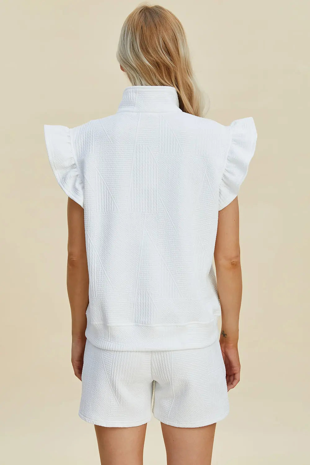 Double Take Full Size Textured Flounce Sleeve Top and Shorts Set - Women's Casual Summer Outfit for Beach, Vacation & Date Night