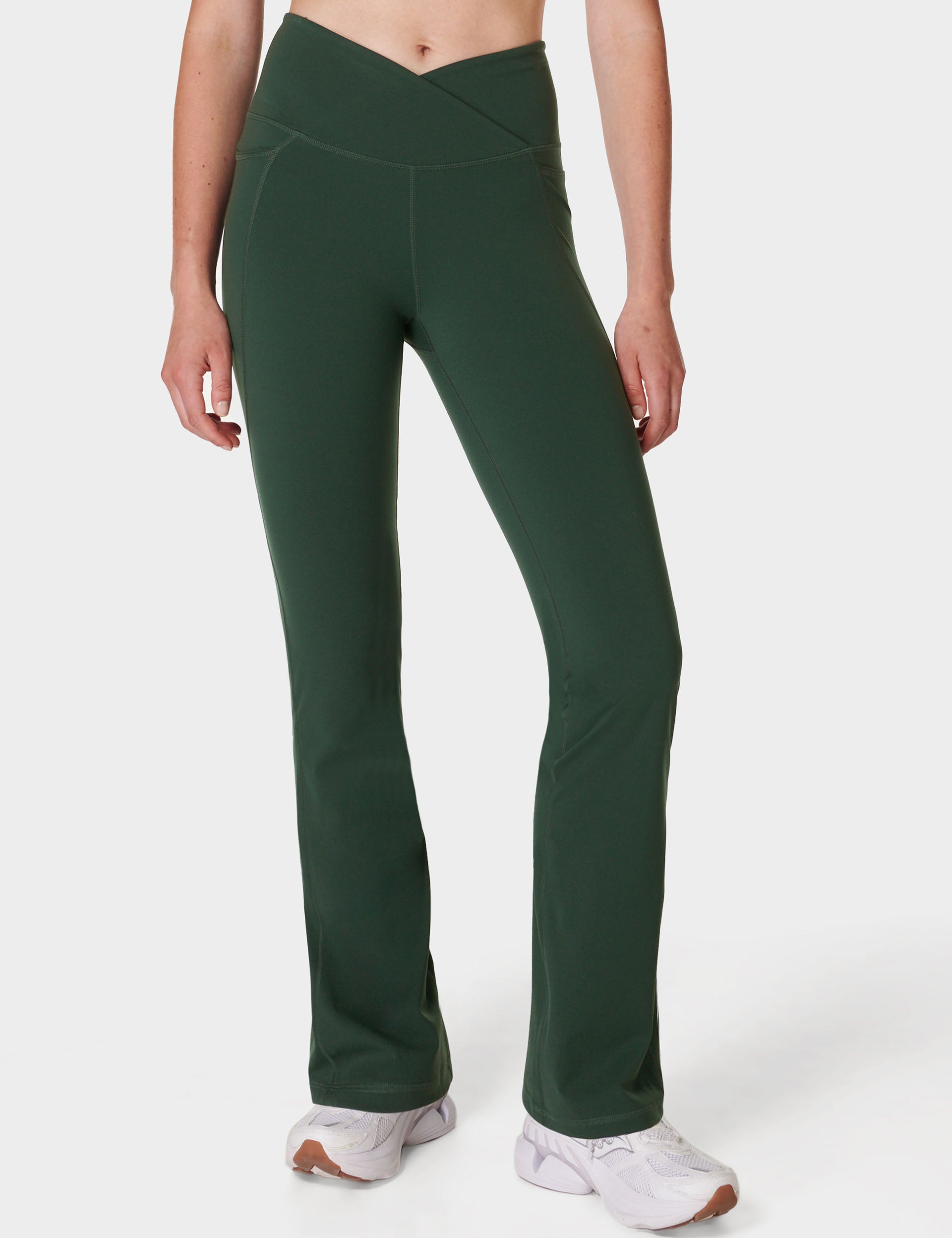 Power Bootcut Wrap Waist Yoga Pants for Women - Comfortable Gym Trousers with High Waist Design - Trek Green - Perfect for Yoga, Workouts & Casual Wear