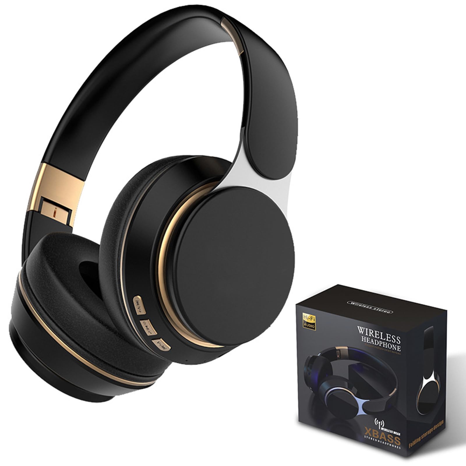 Premium Wireless Over-Ear Headphones with Bluetooth 5.0, Hi-Fi Stereo Sound & Built-in Mic - Foldable Lightweight Design for PC, Gaming, Travel & Home Use - Includes FM Radio & SD/TF Card Support