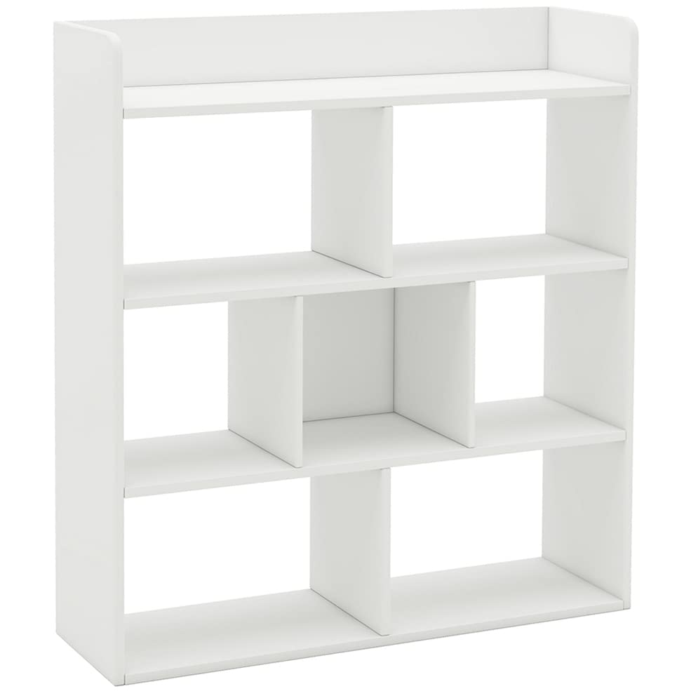 HOFFREE 7-Cube Wood Storage Organizer Shelf - 3-Tier Modern Bookcase with Open Shelves, Freestanding Display Shelf for Bedroom, Living Room, Office - White | Perfect for Organizing Books, Decor & Essentials in Small Spaces