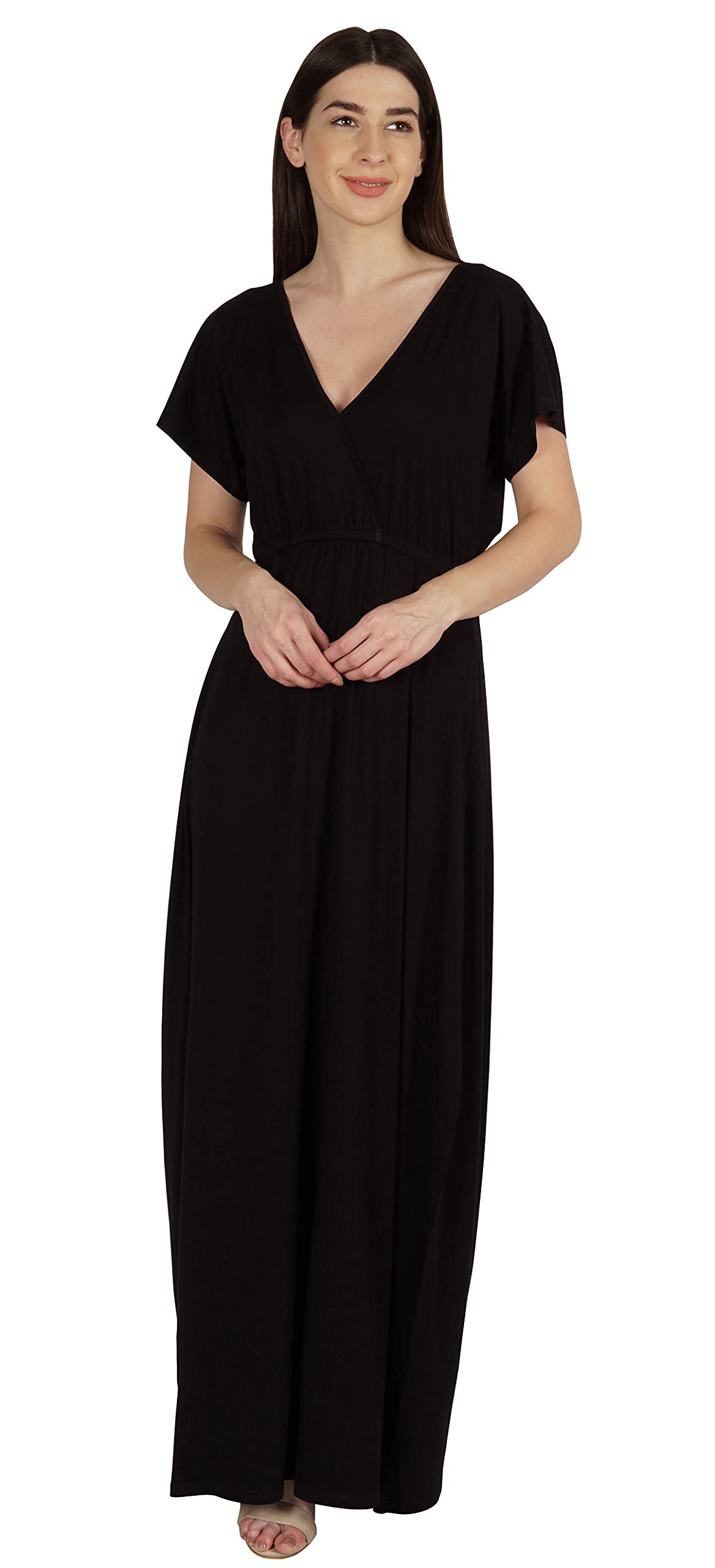 Inkmeso Wrap Style Jersey Maxi Dress - Gathered Waist Summer Casual Long Dress for Women | Beach Cover Up, Wedding Guest, Vacation Outfit