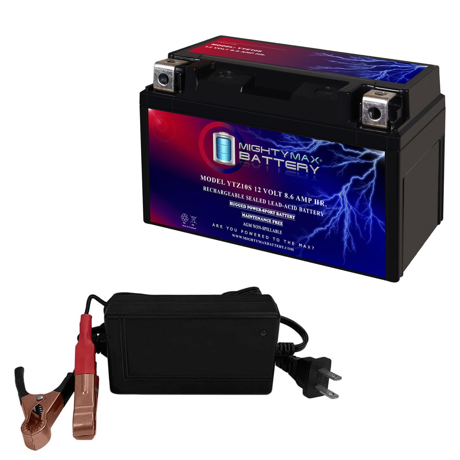 Mighty Max YTZ10S 12V 10Ah AGM Powersports Battery - Compatible with MV Agusta Brutale 910 Motorcycle - Includes 12V 2Amp Smart Charger - Perfect for Motorcycle, ATV, Scooter & Powersports Vehicles