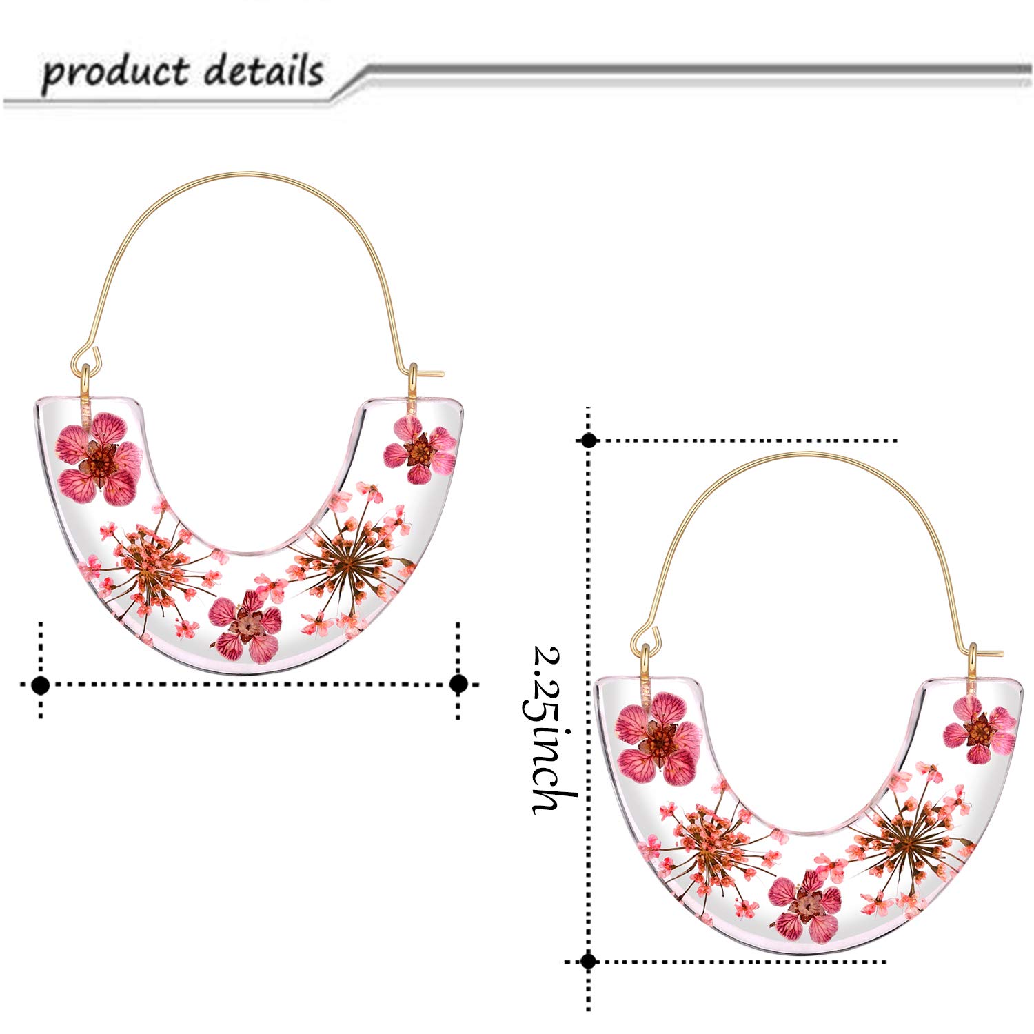 Pressed Flower Resin Hoop Earrings for Women - Real Floral Drop Dangle Statement Earrings | Birthday, Wedding, Party Gifts | Elegant Boho Jewelry for Everyday Wear & Special Occasions