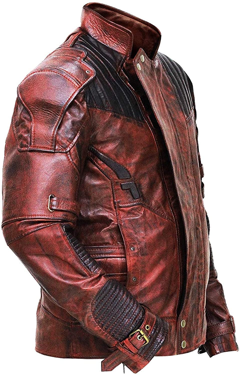 Men's Red Biker Leather Jacket & Pants Set - Distressed Maroon Motorcycle Costume for Harley Davidson Cosplay | Perfect for Halloween, Comic Con & Biker Events