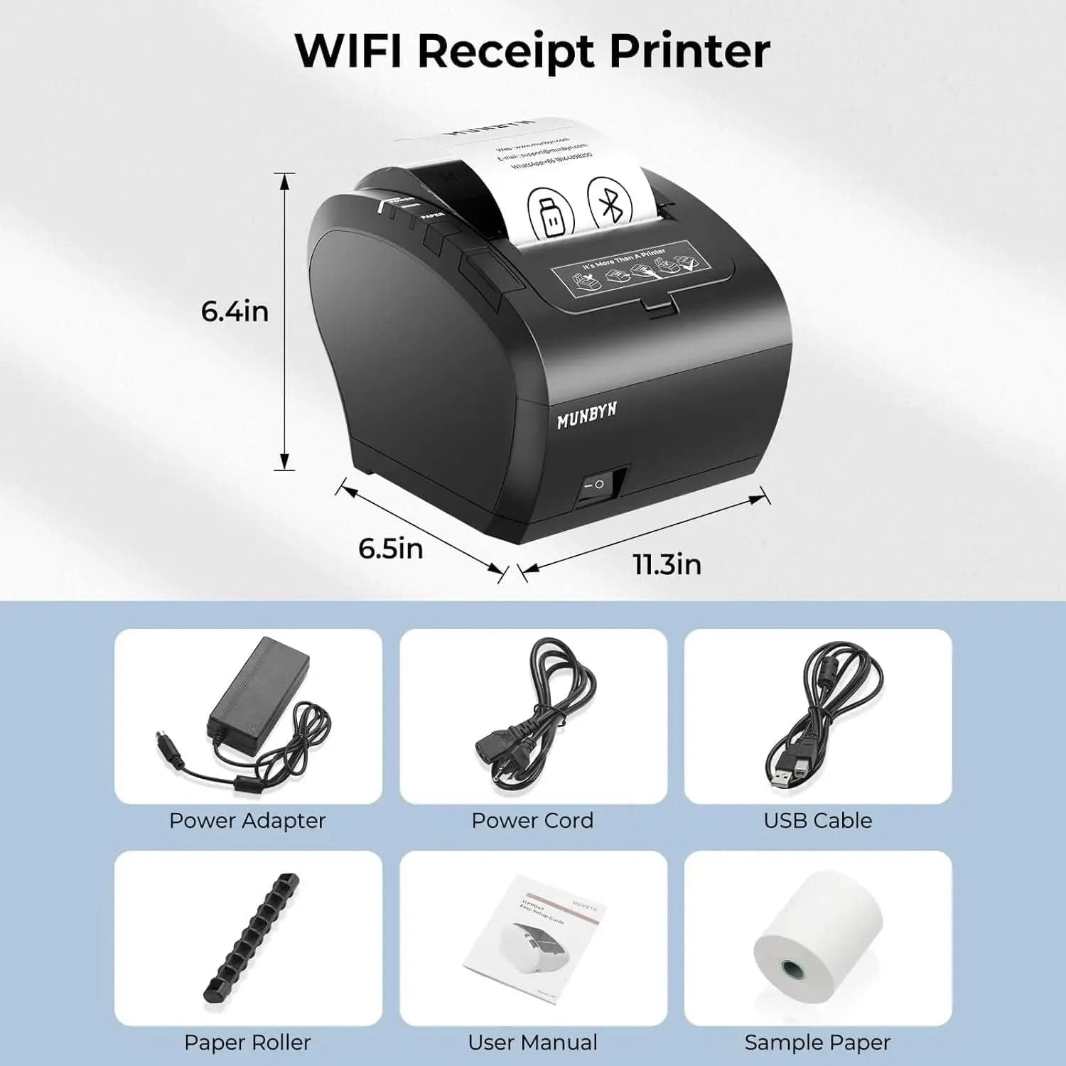 MUNBYN P047 WiFi Thermal Receipt Printer for Retail, Restaurant & POS - Fast Wireless Printing for Small Business & Home Use