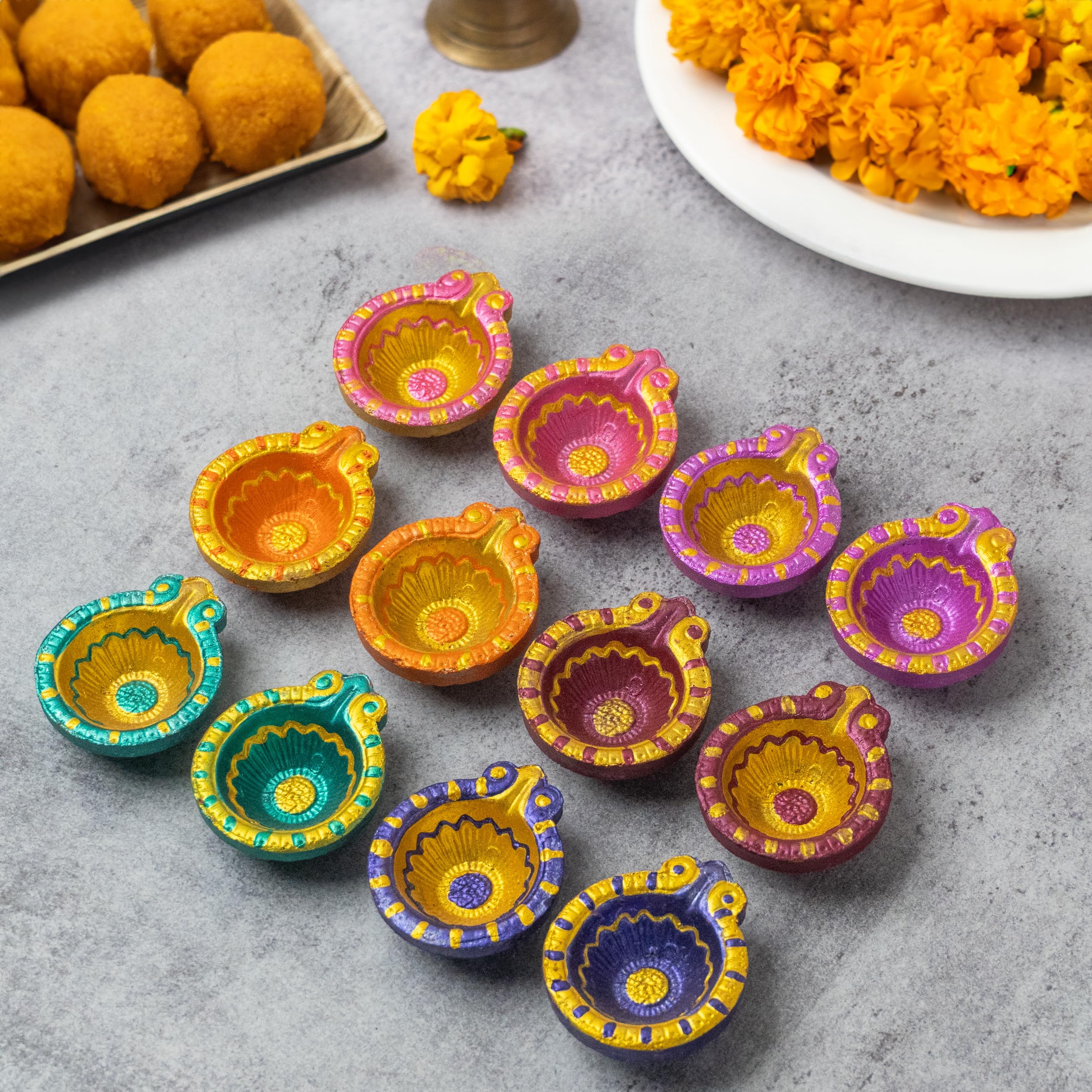 36 Pack Handmade Clay Diya with Wicks - Traditional Indian Earthen Lamps for Diwali, Navratri & Dussehra Decorations - Perfect for Home Puja, Festival Gifts & Wedding Decor
