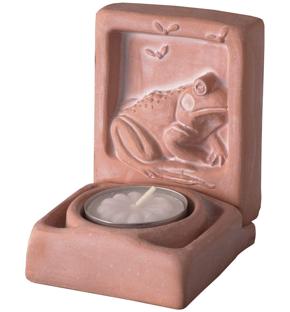 Ceramic Tea Light Candle Holders - Set of 1, Frog & Flies Design in Terracotta - Perfect for Home Decor, Wedding Centerpieces & Romantic Ambiance