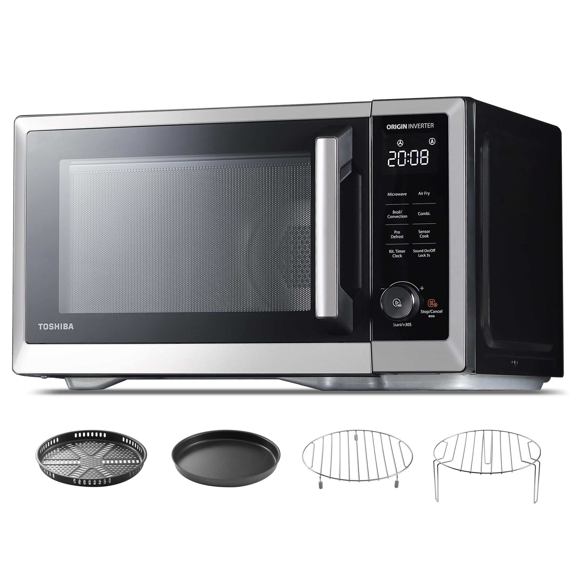 TOSHIBA 1.0 cu.ft Countertop Microwave Oven with Air Fryer Combo - 1000W Inverter Convection Microwave, Broil Function, Speedy Combi, Even Defrost, Humidity Sensor, Mute, 27 Auto Menus - Stainless Steel - Perfect for Small Kitchens, Dorms & Apartments