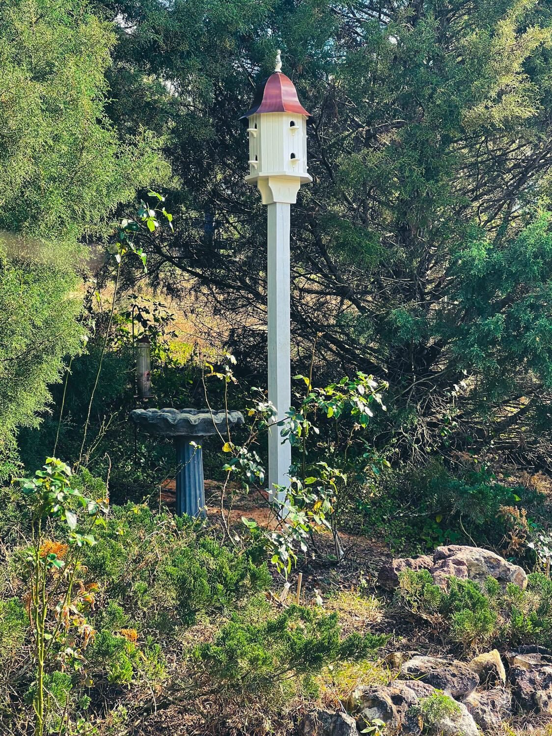 Dovecote Manor Bird House with Copper Roof - Handcrafted Wooden Birdhouse for Outdoor Garden Decor - Attract Birds & Enhance Your Backyard