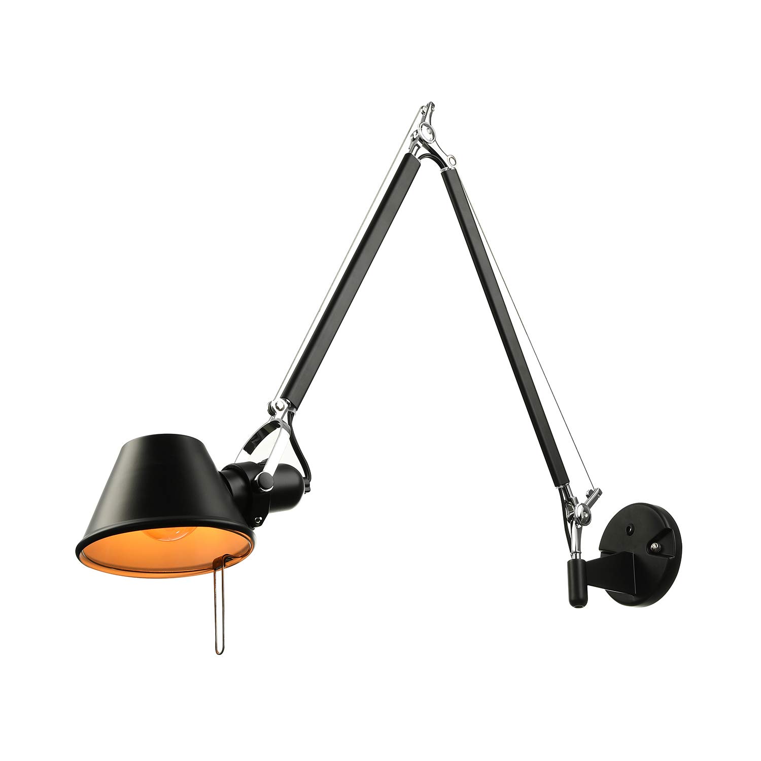 Adjustable Black LED Swing Arm Wall Lamp with Small Empire Shade - Modern 1 Light Wall Sconce for Study, Bedroom & Living Room - Perfect for Reading, Nightstand Lighting and Home Office Decor