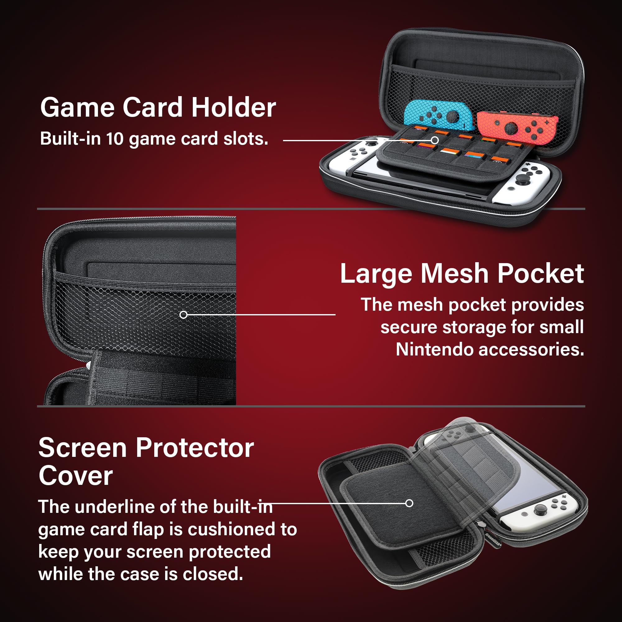 dreamGEAR Guardian Pack for Nintendo Switch OLED - Protective Hard Travel Case with Screen Protector | Compatible with Nintendo Switch & OLED Model | Perfect for Gaming On-The-Go & Travel Protection