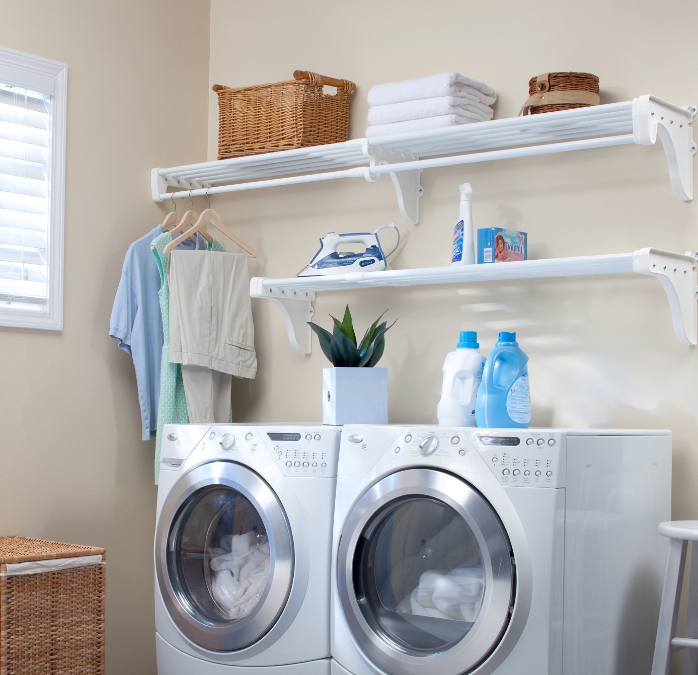 EZ Shelf - DIY Expandable Organizer Shelves for Laundry & Utility Room - Over Washer & Dryer Wall Storage - Wire Shelving Alternative - 2 Shelf Pack (45-75