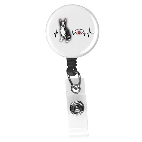 Boston Terrier Dog Retractable Badge Reel with Heartbeat Design - Cute ID Holder for Nurses, Teachers & Pet Lovers - Perfect for Work, School & Dog Walking