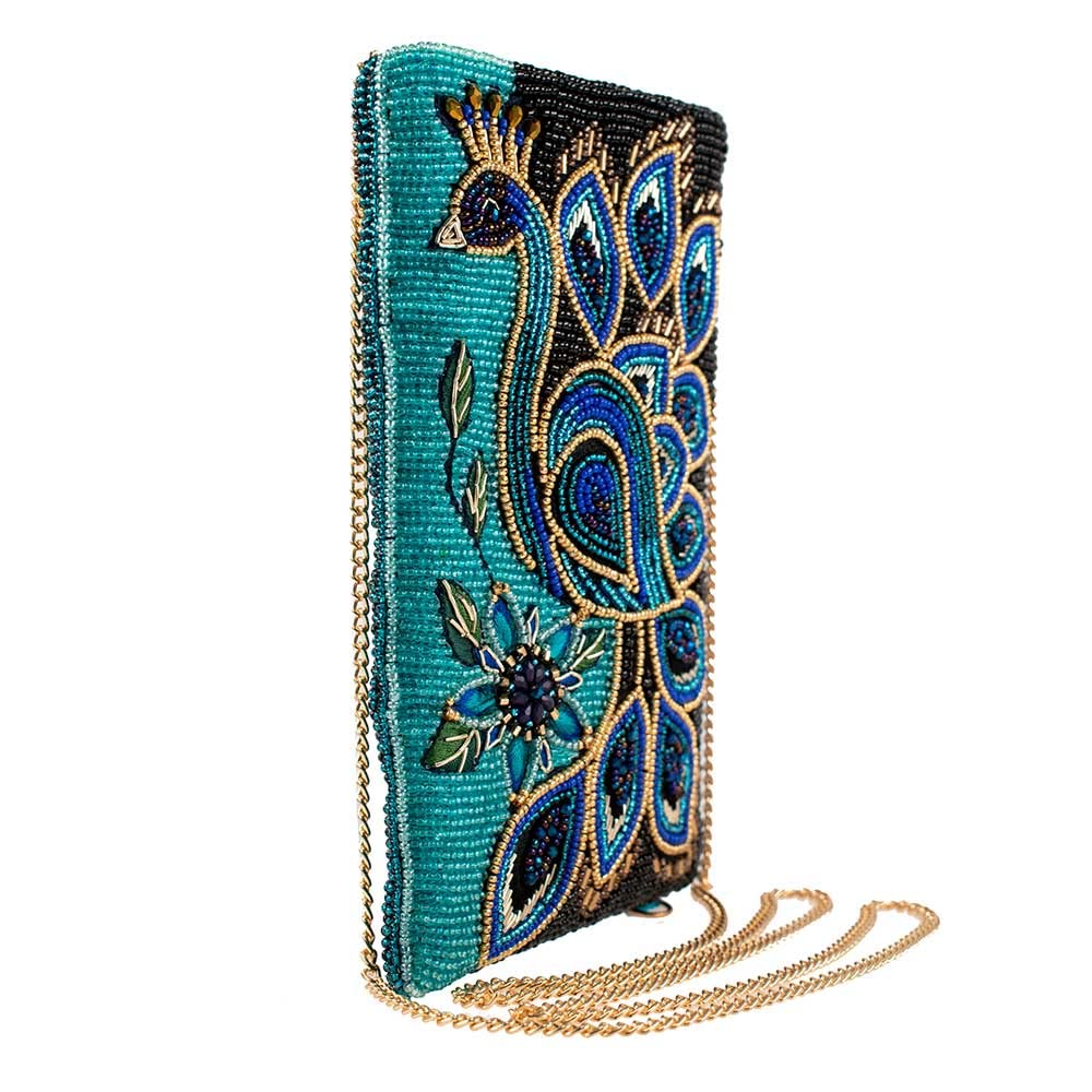 Mary Frances Peacock Pride Beaded Crossbody Phone Bag - Stylish Beaded Purse with Adjustable Strap for Women, Perfect for Parties, Weddings & Evening Events