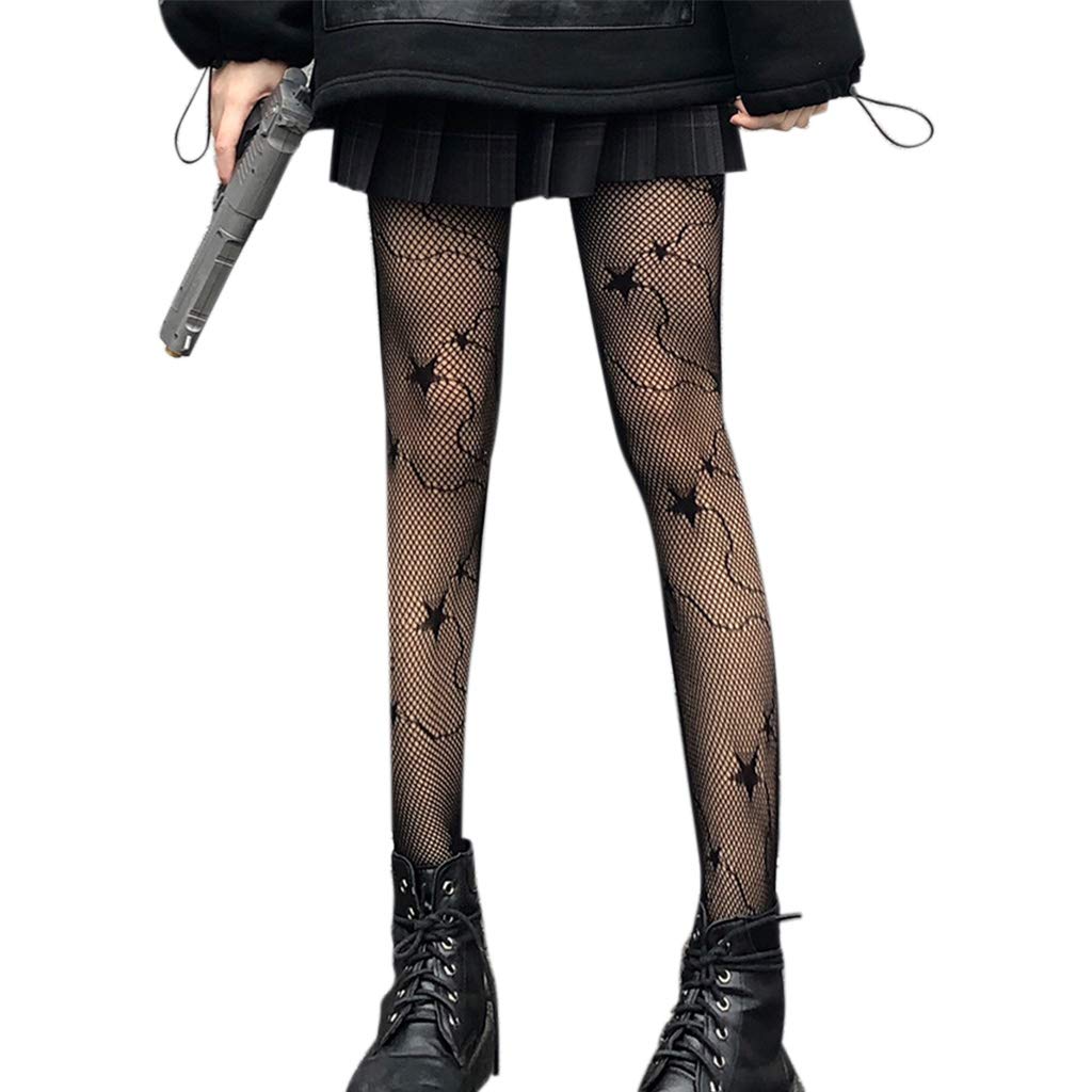 Black Fishnet Stockings for Women - Nylon Tights with Plaid Jacquard Mesh Design | Perfect for Halloween, Cosplay, and Night Out Outfits