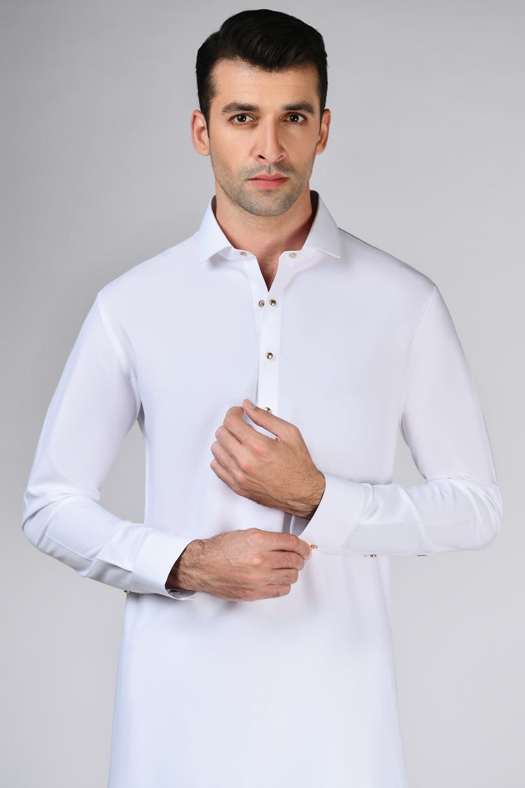 Blended White Shalwar Kameez by J. Junaid Jamshed | Premium Pakistani Traditional Outfit for Men | Perfect for Weddings, Eid & Special Occasions