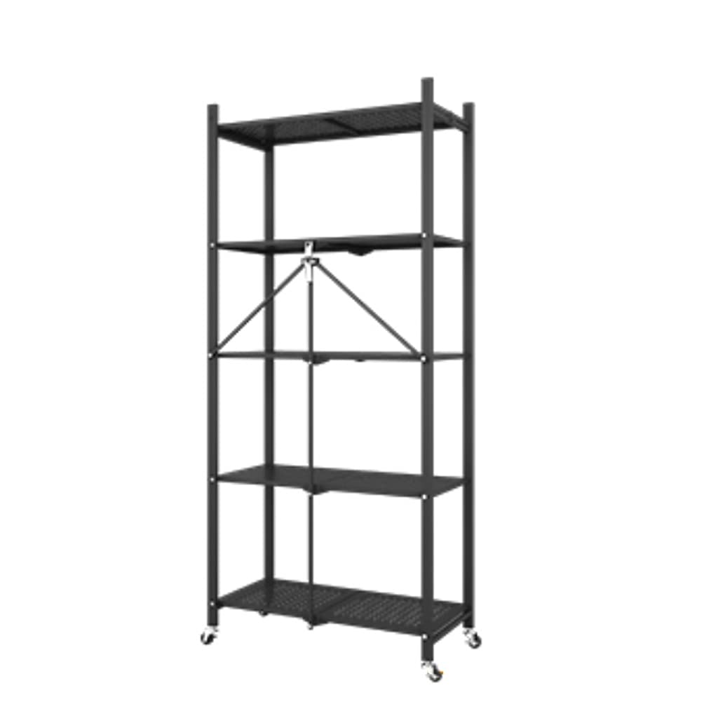 Black Wrought Iron Bookcase - Free Installation, Foldable Storage Shelf for Living Room, Kids Room & Office - Durable Floor Standing Book Organizer for Home & Study Use